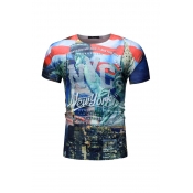 Lovely Casual O Neck Printed Blue T-shirt