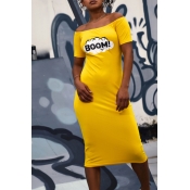 Lovely Casual Off The Shoulder Letter Printed Yell