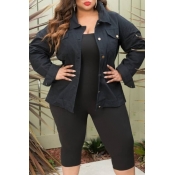 Lovely Casual Hollow-out Black Denim Coat