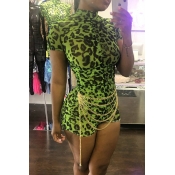 Lovely Stylish Leopard Printed Green One-piece Rom