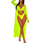 Lovely Lace-up Hollow-out Green Two-piece Swimwear
