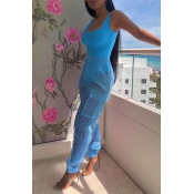 Lovely Casual U Neck See-through Blue Two-piece Pa