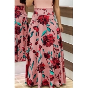 Lovely Stylish High Waist Floral Printed Pink Ankl