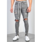 Lovely Casual Broken Holes Grey Jeans