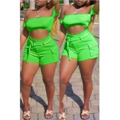 Lovely Casual Off The Shoulder Green Two-piece Sho