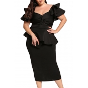 Lovely Sweet Off The Shoulder Ruffle Design Black 