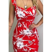 Lovely Stylish Floral Printed Red Mini Dress