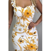 Lovely Stylish Floral Printed Yellow Mini Dress