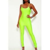 Lovely Casual Spaghetti Straps Green One-piece Jum