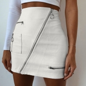 Lovely Casual Zipper Design White Mini A Line Skir