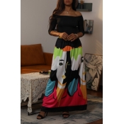 Lovely Casual Off The Shoulder Cartoon Printed Bla