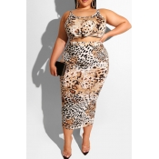 Lovely Casual Leopard Printed Plus Size Two-piece 