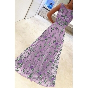 Lovely Stylish Gauze Patchwork Floral Printed Purp