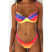 Lovely Spaghetti Straps Striped Printed Two-piece 