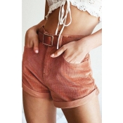 Lovely Casual Mid Waist Brick-red Shorts