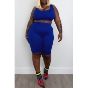 Lovely Casual Blue Plus Size Two-piece Shorts