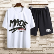 Lovely Casual Letter Printed White Two-piece Short