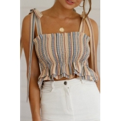 Lovely Sweet Spaghetti Straps Striped Apricot Tank