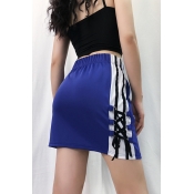 Lovely Casual Patchwork Blue Mini A Line Skirt