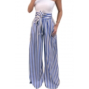 Lovely Stylish High Waist Striped Blue Pants