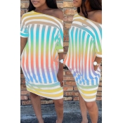 Lovely Casual Striped Printed Yellow Mini Dress