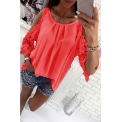 Lovely Casual O Neck Off The Shoulder Watermelon R