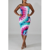 Lovely Casual Off The Shoulder Printed Multicolor 