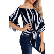 Lovely Stylish Off The Shoulder Striped Black Blou