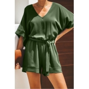 Lovely Casual V Neck Army Green One-piece Romper