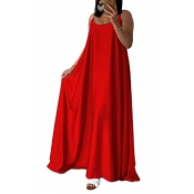 Lovely Casual U Neck Red Ankle Length Dress