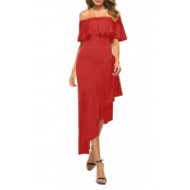 Lovely Casual Off The Shoulder Asymmetrical Red Mi