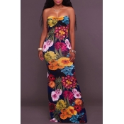 Lovely Stylish Off The Shoulder Floral Printed Blu