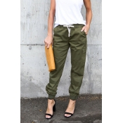 Lovely Casual Drawstring Green Cotton Pants