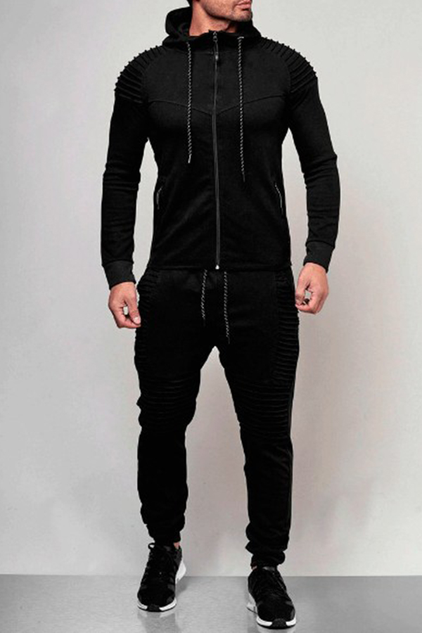 Lovely Casual Hooded Collar Black Two-piece Pants Set
