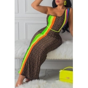 Lovely Sexy One Shoulder Printed Coffee Ankle Leng