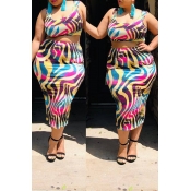 Lovely Casual U Neck Printed Multicolor Plus Size 