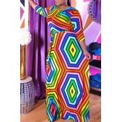 Lovely Casual O Neck Geometric Printed Multicolor 