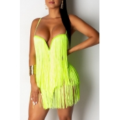 Lovely Sexy Spaghetti Straps Tassel Design Yellow 