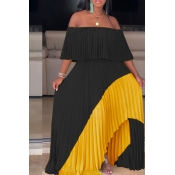 Lovely Stylish Off The Shoulder Patchwork Black Fl