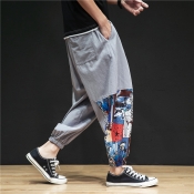 Lovely Casual Printed Patchwork Grey Loose Pants