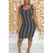 Lovely Casual Striped Dark Blue Knee Length Dress