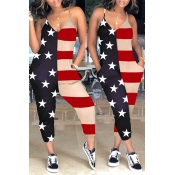 Lovely Casual V Neck Spaghetti Straps Printed Patc