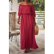 Lovely Stylish Off The Shoulder Ruffle Red Floor L