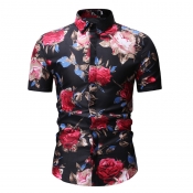 Lovely Casual Rose Printed Black Shirt