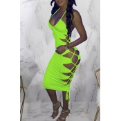 Lovely Sexy Spaghetti Straps Hollow-out Green Mid 