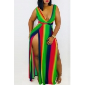 Lovely Sexy Deep V Neck Printed Side Split Multico