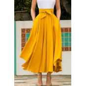 Lovely Sweet High Waist Yellow Ankle Length A Line
