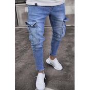 Lovely Casual Pockets Design Baby Blue Jeans