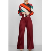 Lovely Stylish High Waist Wine Red Pants(Without B