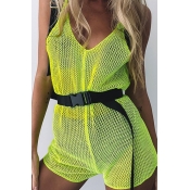 Lovely Sexy Hollow-out Green One-piece Romper(With